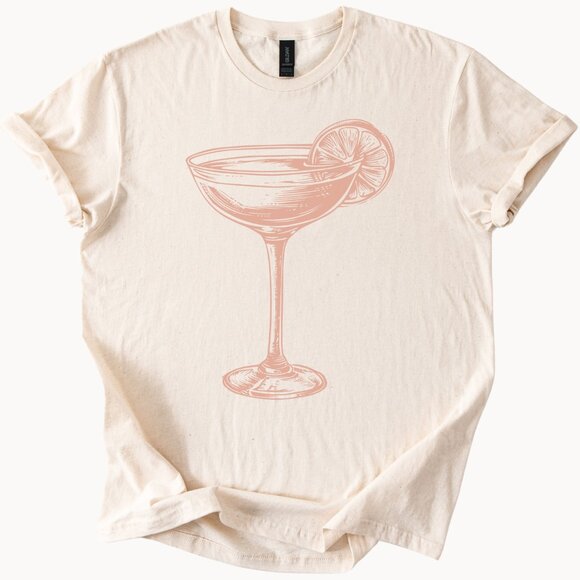 Cocktail Graphic Tee Drink TShirt Happy Hour Top - Picture 1 of 6
